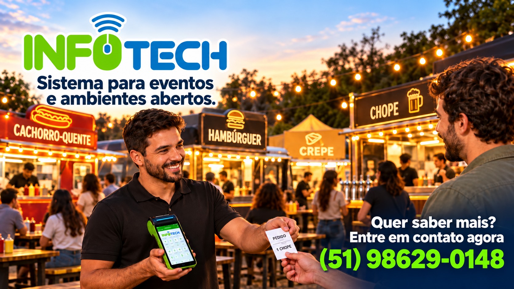 Sistema para eventos e ambientes abertos. Entre em contato: (51) 98629-0148.