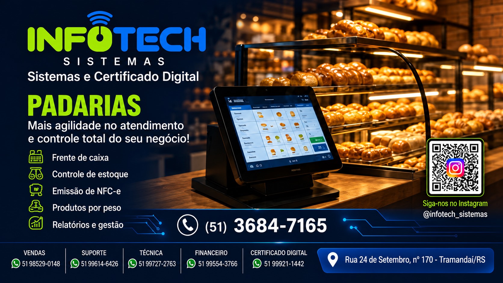 Sistemas para padarias: frente de caixa, estoque, emissão de NFC-e, produtos por peso e relatórios.